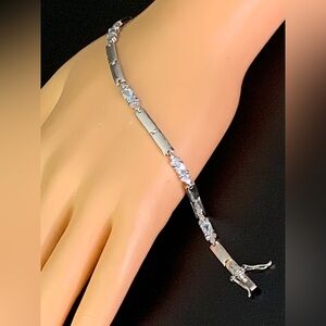 Elegant 925 Sterling Silver Bracelet 10g - Blue Topaz & Accent Stones, Signed "J